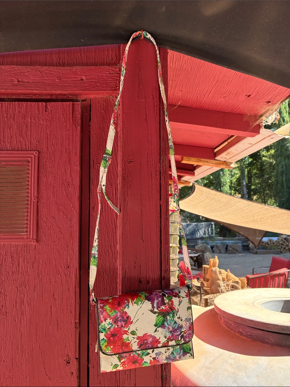 Floral Crossbody Bag in Cream with Red and Pink Accents